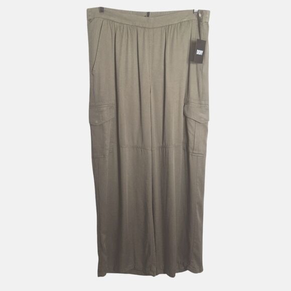 DKNY Womens Cargo Pants Olive Wide Leg Pull On Soft Flowy Relaxed Fit Career XL - Picture 1 of 13